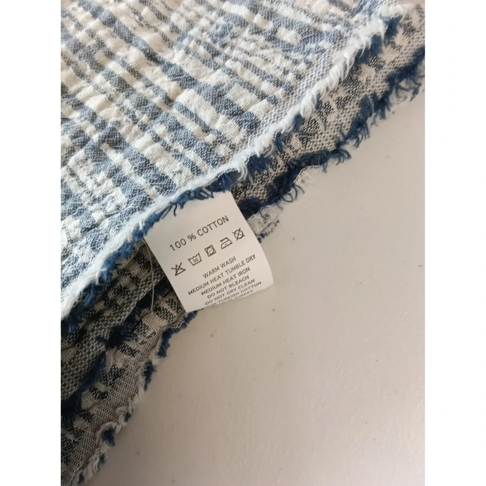 Teema Blue print Tassel Towel throw blanket 100% Turkish Cotton 68